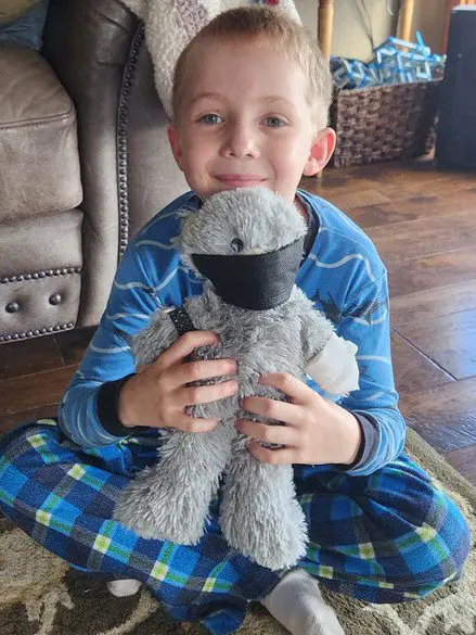 A boy holding onto a stuffed animal