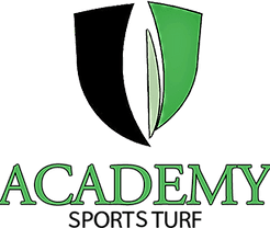 A green and black logo for academy sports turf.